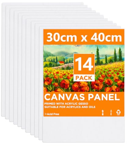 CONDA Artist Canvas Panels 30x40 CM(12x16 inch), 14 Pack, Primed, 100% Cotton, Artist Quality Acid Free Canvas Board for Painting & Oil