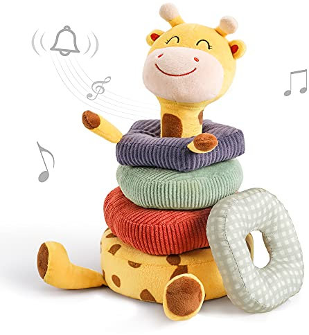 TUMAMA KIDS Baby Plüsch Rassel Spielzeug,Giraffe Sortier Stapelspielzeug,Tier weiche Rasseln Greiflinge mit Klingel,Baby Kleinkind Spielzeug Geschenk zum 3,6,12 Monate and 1Jahr