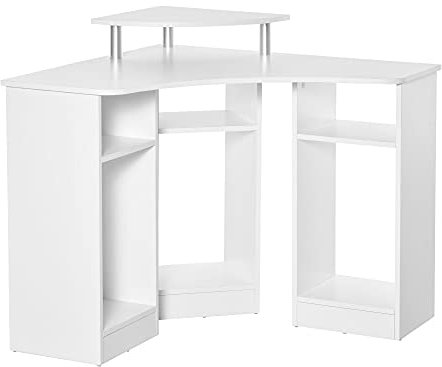 HOMCOM Scrivania Angolare con 3 Sezioni, Scrivania per Camera o Ufficio, Scrivania PC in Legno con Ripiano Monitor, Bianco