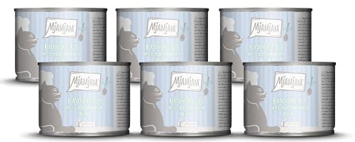 MjAMjAM - Premium Nassfutter für Katzen - blanchierte Pute mit leckeren Möhrchen an Soße, 6er Pack (6 x 185 g), getreidefrei mit extra viel Fleisch