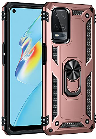 Oppo A16S / A16 / A54S Case - Military Grade Tough Heavy Armored Protective Phone Case with Magnetic Metal Ring Kickstand, Slim Shockproof Duty Armor Cover, Rose Gold