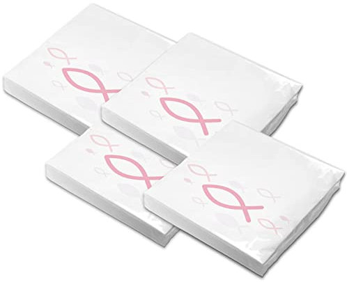 itenga Servietten Fisch 30 x 30 cm 3-lagig 80 Stück für Taufe Kommunion Konfirmation Jungen und Mädchen (rosa)