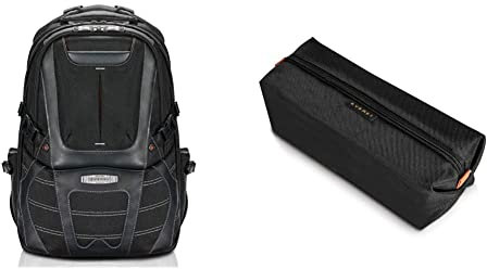 Everki EKP133B Concept 2 - Premium Laptop Rucksack für Notebooks bis 17 Zoll mit patentiertem Eckenschutzsystem, Schwarz (Noires), 50 centimeters & Pouch - Zubehörtasche für Kabel, Schwarz