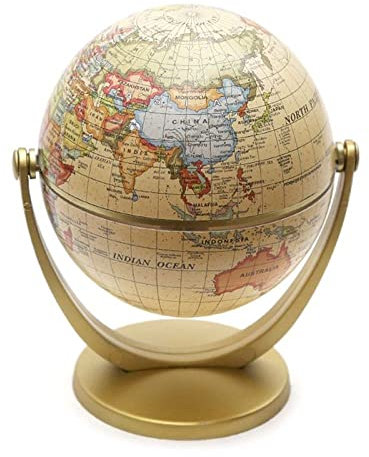 DUPLUSFUN Globus Vintage English Edition Globe World Map Decoration Earth Globes with Base Geography Classroom Home Office Decoration Drehender