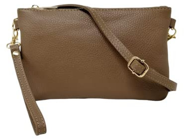 Mauro Pelletteria Pochette Donna con Tracolla Borsa Clutch Donna Elegante in Pelle Morbida Made in Italy Borsa da Polso Modello Mya Taupe