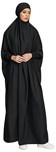 OBEEII Muslim Dress for Women, Prayer Robes Plain Loose Islamic Middle East Dubai Turkish Maxi Kaftan Full Length Hijab Dress Black One Size