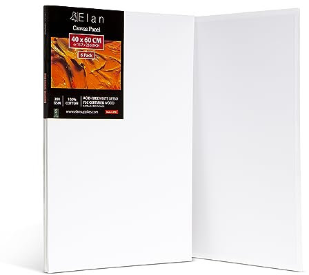 Elan Baumwoll-Leinwände zum Malen, 40 x 60 cm, 6 Stück, säurefreie Kunstleinwände zum Malen, dreifach grundiert, blanko, für Kunst, 40 x 60 cm Leinwandtafeln