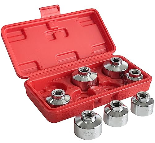 Socpuro 7 Pcs Oil Filter Wrench Socket Set, 3/8 inch Drive Low Profile Oil Canister Socket Set, Universal Oil Filter Cap Socket Remover Tool 24-38mm