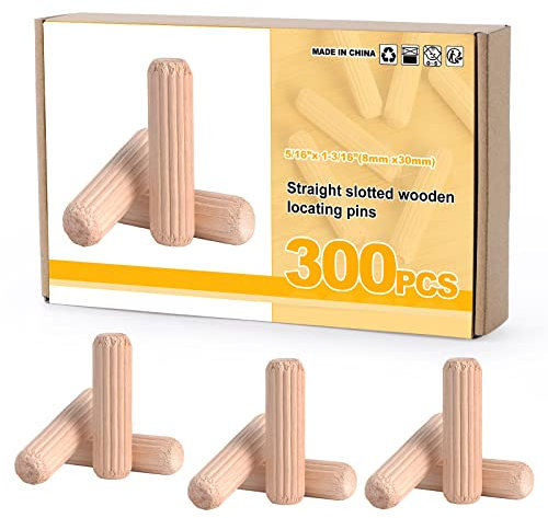 Mynoozi 300 Pcs Chevilles en Bois, Goujons de Bois pour Meubles et Projets d'Artisanat (8x30mm)