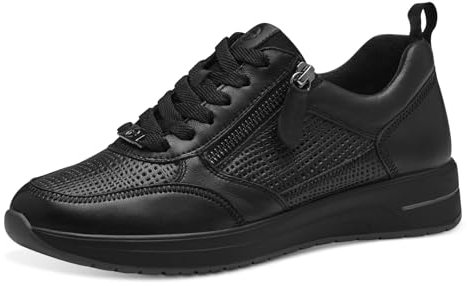 Tamaris Comfort Damen Sneaker flach aus Leder mit Reißverschluss, Schwarz (Black Structur), 38 EU