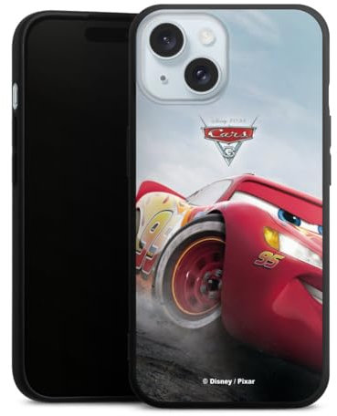 DeinDesign Premium Silikon Hülle kompatibel mit Apple iPhone 15 Handyhülle schwarz Case Lightning McQueen 95 Offizielles Lizenzprodukt Cars