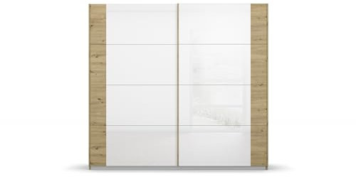 möbelando Schwebetürenschrank >Artemis< in Eiche Artisan/Kristallweißglas