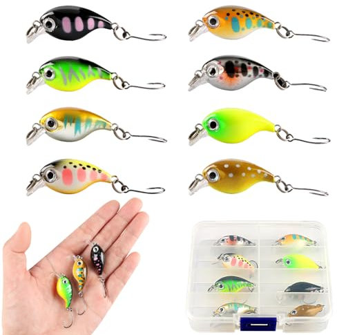 Zfseyuh 8 Stück Forellen Wobbler Set, Forellen Köder AngelKöder für Verwendung in Salzwasser, Süßwasser, Forelle, Barsch, mit Box