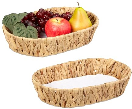Relaxdays Obstschalen, 2er Set, Dekokörbe für Obst, Brot UVM, aus Wasserhyazinthe, HBT ca. 7x33x22 cm, Boho-Stil, Natur