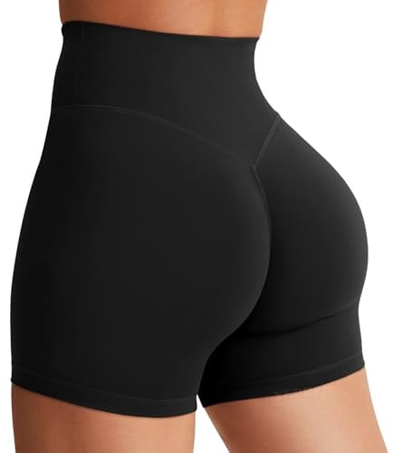 YEOREO Women's Biker Shorts 4.5 / 6 Workout Gym Shorts Craze High Waist Tummy Control Hidden Scrunch Running Yoga Black M