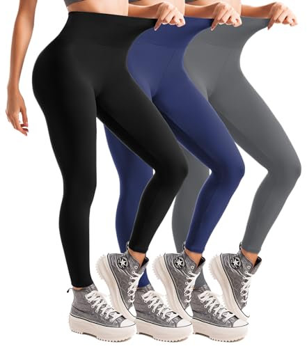 Leafigure Leggings Damen High Waist Leggins Blickdicht für Sport Gym Yoga 3er Pack 3Colors-SM
