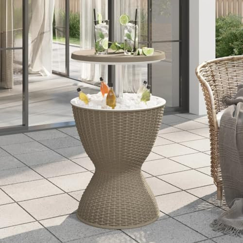 CKioict Outdoor Tisch Terrassentisch Stehtisch Outdoor 3-in-1 Tisch mit Eiskühler Hellbraun PolypropylenFür Gärten, Rasenflächen, Balkone
