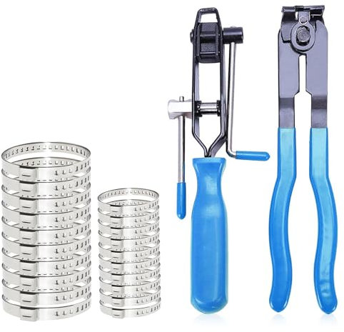 2Pcs CV Boot Clamp Pliers Set with 20Pcs Crimp Bands, Joint Boot Clamp Crimp Pliers, Hose Band Axle Pliers Car Banding Tool Kit, Dust Cover Clip Removal Pliers Repair Tool Accessories,Blue with Glove