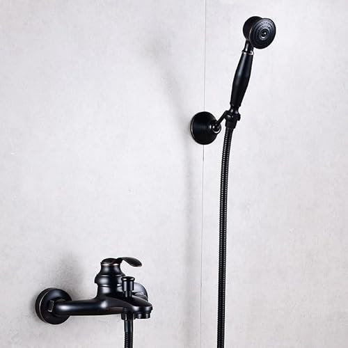 ZYCDP Mitigeur Baignoire Retro Mitigeur Monocommande en Laiton Robinet Baignoire avec Douchette Robinet Douche Mural Noir Antique