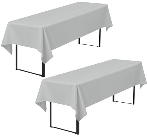 2er-Pack Premium Bierzelt-Tischdecke 260 x 110 cm, hellgraue Biertischdecken für Bierzeltgarnitur, blickdichte Polyester-Biertischdecken, waschbare Tischhussen für Bankette im Freien (hellgrau)