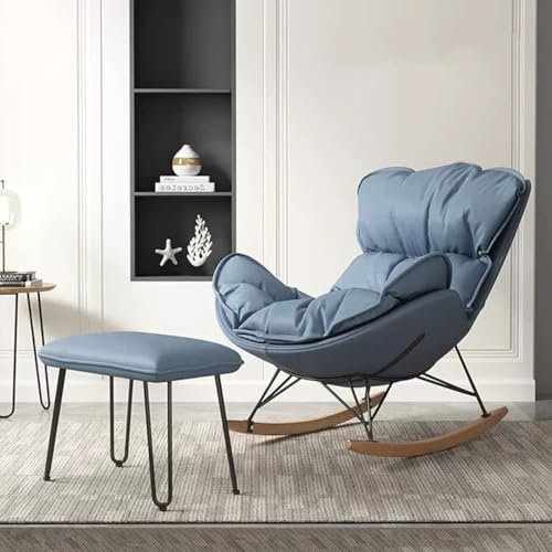 Fauteuil à Bascule Rembourré Moderne Avec Repose-Pieds - Chaise d'Appoint du Milieu du Siècle - Confortable Avec Pieds en Bois Massif