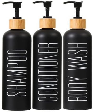 Shampoo and Conditioner Dispenser, Refillable Shampoo Bottles with Bamboo Pump, Modern Bathroom Shower Dispenser for Shampoo Conditioner Body Wash, 500ml