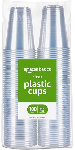 Amazon Basics Small Disposable Clear Plastic Cups, 9oz, 100 Count