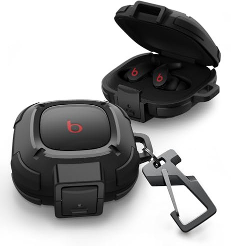 Dexnor Rugged Bumper Case for Beats Fits Pro (2021) Cases with Secure Lock, Shockproof Clear Cover with Carabiner & Keyring for Beats Fits Pro 2021 - Black