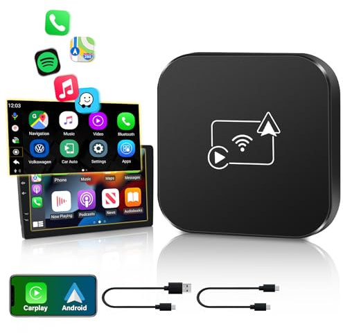 【2 in 1】Wireless Carplay Adapter UK Android Auto Wireless Adapter UK with 5GHz Wifi, Plug and Play Fast Transmission Mini Wireless Carplay Adapter Easy to Use