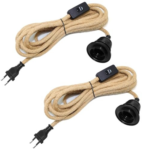 Portalampada E27 con 510CM Cavo 2 Pezzi Portalampade a Sospensione con Spina Lampadario Vintage con Interruttore Lampadina Base con Presa Cavo Lampada con Interruttore e Anello Filettato per Cucina