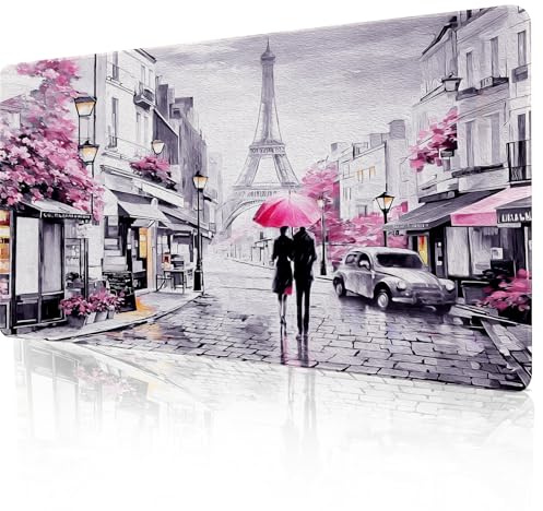 Lokigo Paris Eiffelturm-Schreibtischunterlage, romantisches Vintage-Grau-Rosa, große Schreibtischunterlage für Mädchen und Frauen, Laptop-Schreibtisch-Mauspad für Büroarbeit/Zuhause/Dekoration, Rosa