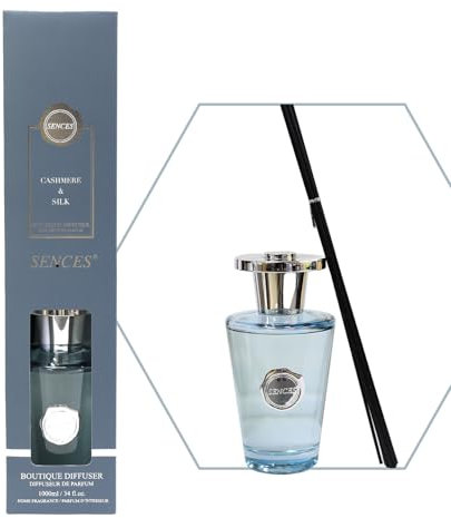 Sences 1000ml Reed Diffuser Cashmere & Silk with 55cm Reeds, Perfume Bottle Design, Long-Lasting Scent, Gift Boxed