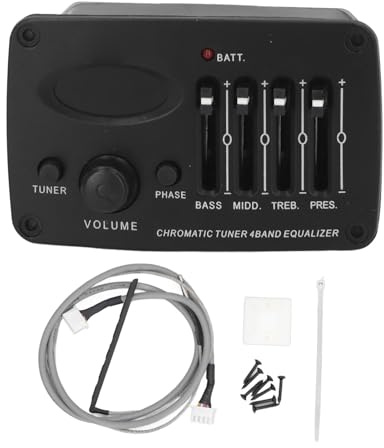 4-Band EQ Preamp Pickup, Chromatisches Stimmgerät für Akustikgitarre | Piezo-Tonabnehmer mit Lautstärkeregelung, Bass-/Mitt-/Höhen-Regler, kompaktes Vorverstärker-Design für Bühne und Probe