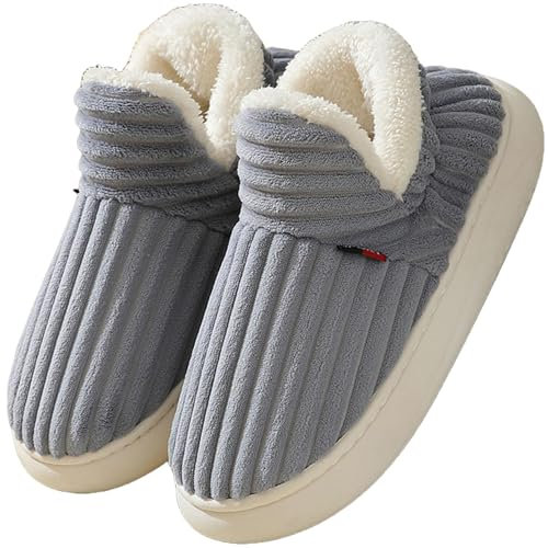 Misolin Hausschuhe Damen Winter Wärme Pantoffeln Herren With Memory Foam Kordsamt Voll Plüsch Weiche Geschlossen Baumwolleschuhe Antirutsch Bequeme Outdoor/Indoor,Grau 270(EU38-39)