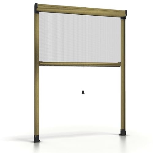 ESTO Zanzariera a Rullo per Finestra Tagliabile in Altezza e Larghezza - Telaio in Alluminio, Diverse Misure e Colori, Rete Anti-Insetti per Finestre Scorrevoli e a Battente (Bronzo, 60 x 150 cm)