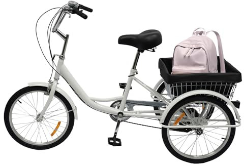 TONFEION 20 Zoll Dreirad für Erwachsene, 8-Gang Dreirad Fahrrad Senioren und Erwachsene Fahrrad Mit Einkaufskorb, Höhenverstellbar, Belastbarkeit 110 Kg, Lastenfahrrad für Einkaufen Reisen