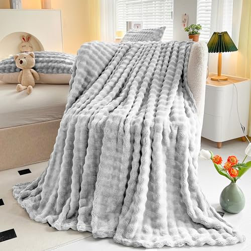 Kuscheldecke Milchsamt Blasen Decke Super Soft Wohndecke Dick 450 G/M² Flanell Decke Couchdecke Warme Überwurfdecke Sofadecke Vielseitig Blanket Für Bett Sofa Schlafzimmer Büro Grau 180 x 230cm