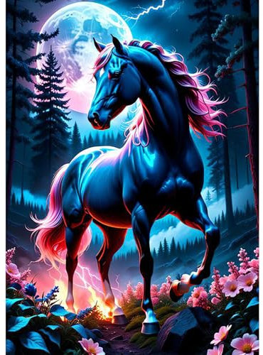 Fumupe Cheval Diamond Painting Adulte, 5D Diamond Painting Cheval, Animaux Broderie Diamant Kit Complet, DIY Peinture Diamant Strass Point de Croix Cristal Painting pour Murale Décoration 30x40cm