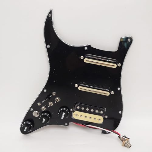 SSH Guitar Prewired Loaded Strat Pickguard Left Hand with Alnico 5 Humbucker Pickups, Mute Switch, Coil Splitting, for Strat Replacement Parts