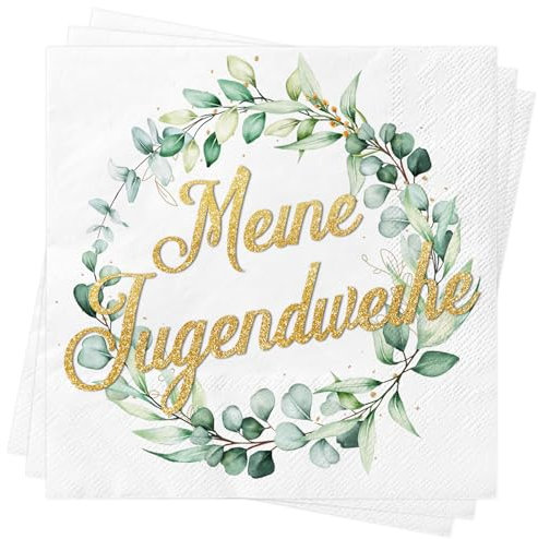 Servietten Jugendweihe Deko, 80 Stück Jugendweihe Servietten Jungen Mädchen Tischdeko Mein Jugendweihe Servietten mit Eukalyptus, Jugendweihe Endlich Erwachsene Party Dekoration