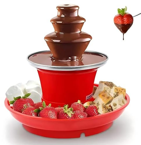 YIWEOG Fontana di cioccolato elettrica a 3 livelli con vassoio, in acciaio inox aderente per alimenti, per fonduta di cioccolato bianco, funzionamento con un pulsante, per sciogliere il cioccolato e l