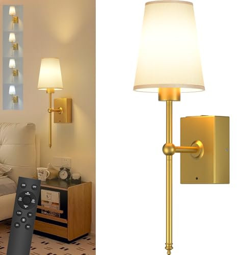 Toowell Akku Wandleuchte Ohne Stromanschluss,Kabellose Wandleuchte Innen mit Fernbedienung,Batteriebetrieben Beleuchtung Ohne Strom Gold Aufladbar Wandlampe für Wohnzimmer Treppe Schlafzimmer,1 Stück