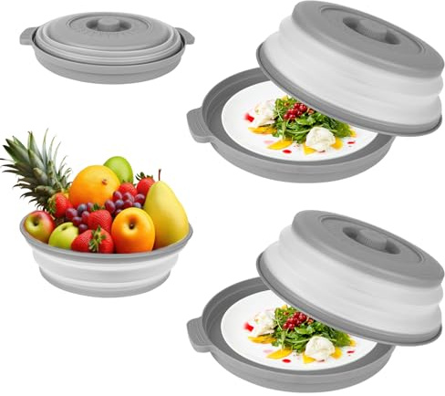 2 Piezas Tapa para Microondas, 26cm Plegable Microwave Cover con Bandeja, para Microondas de Frutas y Verduras