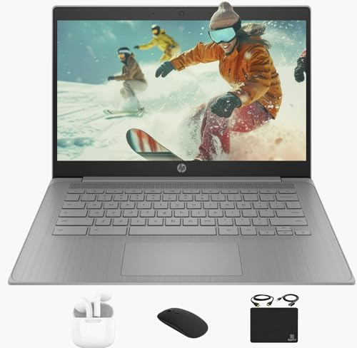 HP Chromebook 2025 Flagship Laptop HD de 14 pulgadas para negocios estudiantiles, CPU Celeron N4120 de 4 núcleos, 4 GB de RAM, 564 GB de almacenamiento (64 GB eMMC + 500 GB de ext), cámara web, WiFi
