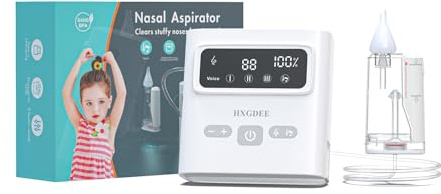 HXGDEE Nasal Aspirator for Baby, 9-Levels Suction Rechargeable Baby Nose Sucker with Waterproof Pump, Snot Sucker for Baby with Storage Compartment, 70KPA Baby Nasal Aspirator with Music& Tip-Light