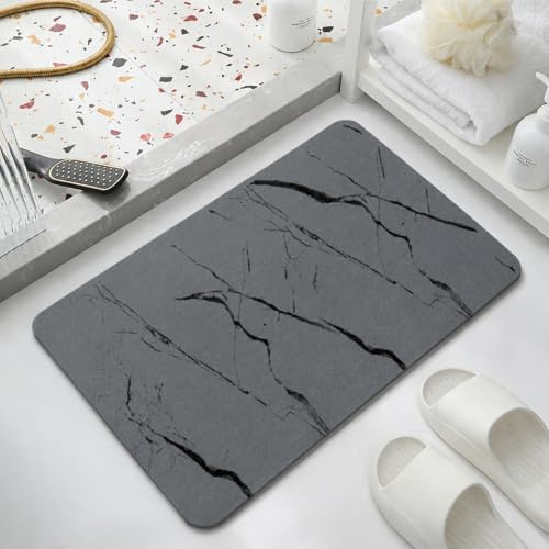 Topzywlc Stone Bath Mat Diatomite Quick Dry Bath Mat Non Slip Anti Mould Absorbent Magic Mat for Bathroom Floor Comes with Non-slip Pad and Sandpaper (Marble, 39 * 60 * 0.9cm)