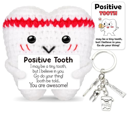 Vspek Positiver Zahn Kuscheltier, Positive Geschenke, Schlüsselanhänger Zahn, Positiver Energiekarte, Mutmacher Geschenk, Viel Glück Geschenke, Emotionales Unterstützungs Geschenk für Frauen, Männer