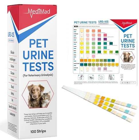 Pet Urine Testing Strips, 100 x 10 Parameter Tests for Dogs, Cats, Accurate Testing for Vets, Detects UTI, Diabetes, Bladder, Kidney, Liver, SG, pH, Glucose