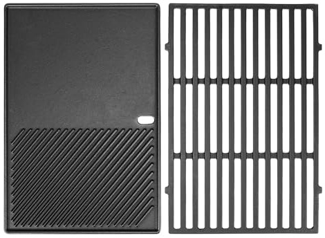 Denmay 7638 44,5 cm Grillrost & Grillplatte für Weber Spirit I & II 300 Serie (mit vorderen Brennerknöpfen), Gusseisen Grillrost und Grillplatte Ersatzteile für Weber Spirit E310, E320, S31