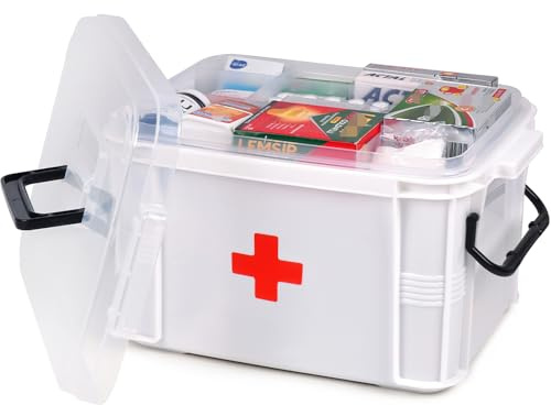 2-Tier Medicine Organizer - Plastic Portable Storage Box with Handle White